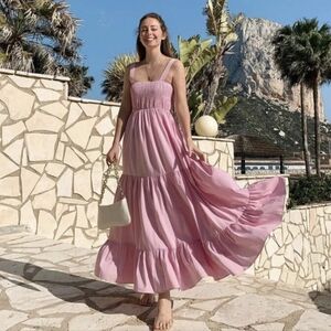 Zara Pink Tiered Smocked Maxi Dress